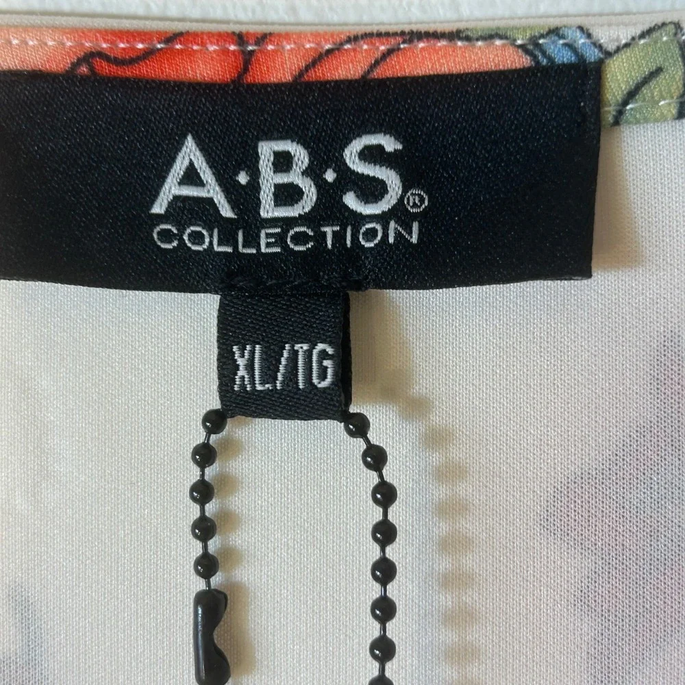 ABS Collection‎ Floral Oriental Print V-Neck Bell Sleeve Shift Dress XL White